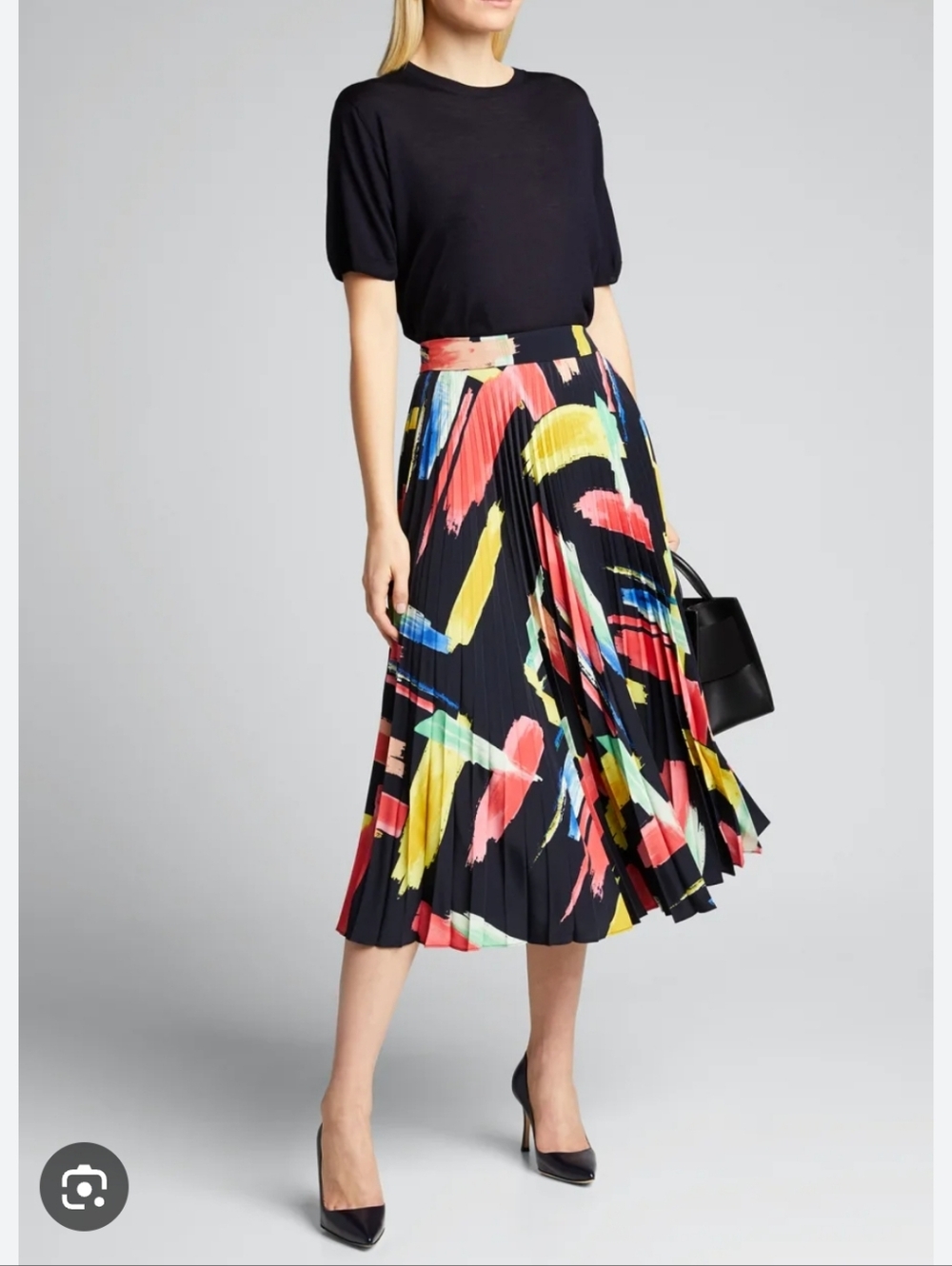 Milly Modern Brushstroke Pleated Twill Skirt Size 4